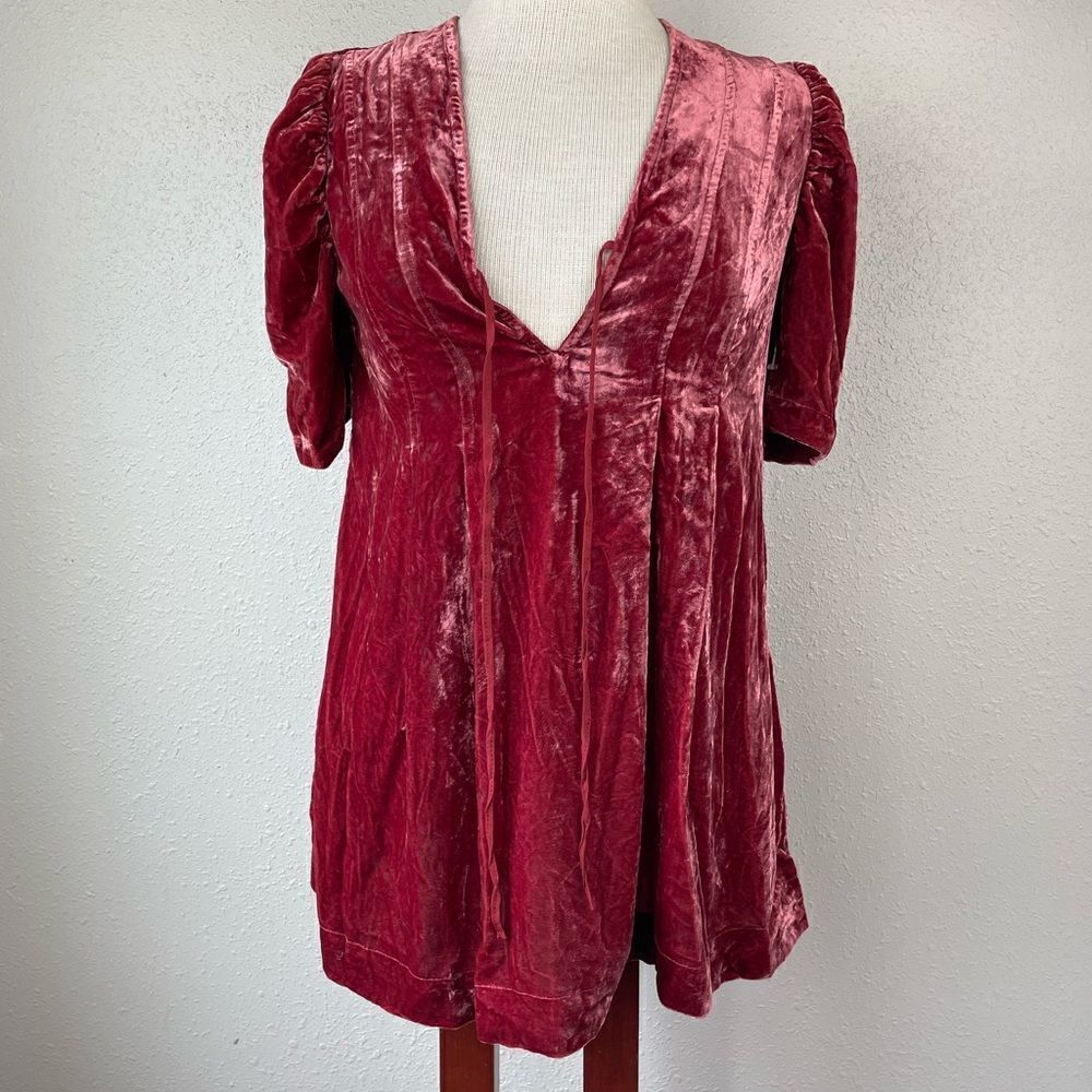 NWOT Red Velour V-Neck Tunic Top Size XS - Picture 1 of 7